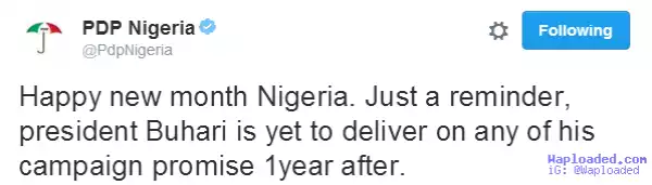 After 1 Year In Office, Pres. Buhari Has Still Not Delivered Any Of His Campaign Promises, Says PDP; Nigerians React Immediately